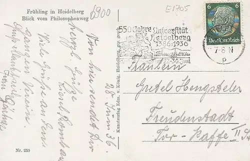 Frühling in Heidelberg, vom Philosophenweg gesehen gl1936 E1705