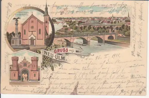 Neu-Ulm LITHO Kirche + Denkmal, Portal Friedenskaserne, Panorama gl1900 226.554