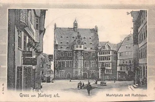 Marburg a.d. Lahn - Marktplatz mit Rathaus gl1901 159.459