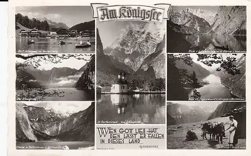 Der Königssee bei Berchtesgaden Mehrbildkarte gl1956 E0582