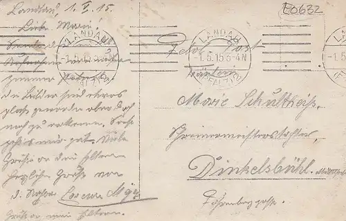 1.WK Blasse Erinnerung an Lazarett-Aufenthalt feldpgl1915 E0632