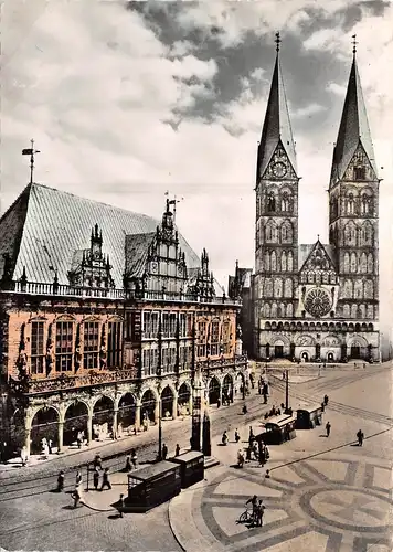 Bremen Marktplatz mit Dom und Rathaus gl1957 160.009