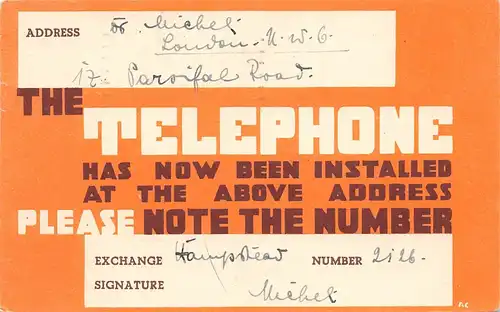 Hampstead Benachrichtigungskarte Please note the Number gl1936 164.245