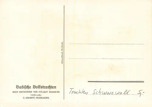 Trachten Schwarzwald: Hochschwarzwälderin u. Markgräflerin n. Skarbina ngl 161.361