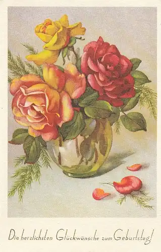 Geburtstag-Wünsche mit Rosenvase ngl E1059