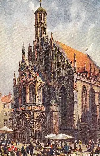 Nürnberg, Frauenkirche mit Markttreiben gl1914 E0762