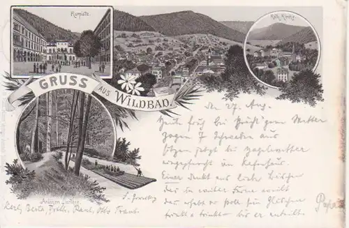 Bad Wildbad LITHO Panorama, Anlagen, Kurplatz, Kirche gl1896 225.420