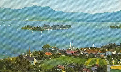 Chiemsee Blick von Gstadt auf Fraueninsel und Hochgern ngl E1595