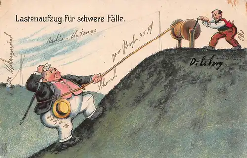 Humor: Lastenaufzug für schwere Fälle! Scherzkarte gl1928 161.492