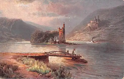 Bingen - Mäuseturm und Ruine Ehrenfels Nach Gemälde ngl 162.166