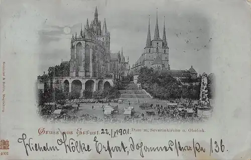 Erfurt Dom Severikirche u. Obelisk Mondscheinkarte gl1901 162.200