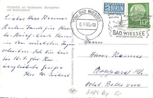 Tegernsee mit Riederstein, Baumgarten u. Bodenschneid gl1955 164.847