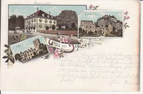 Singen/Hohentwiel Litho Hotel zum Adler Turm Eugensthor gl1904 227.072