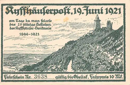 Kyffhäuser - Fahrschein Nr. 3638 Juni 1921 gl1921 165.068