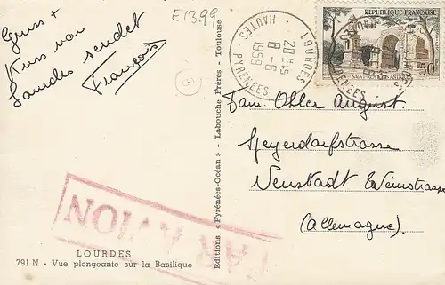 Lourdes, La Basilique et le Gave gl1959 E1399