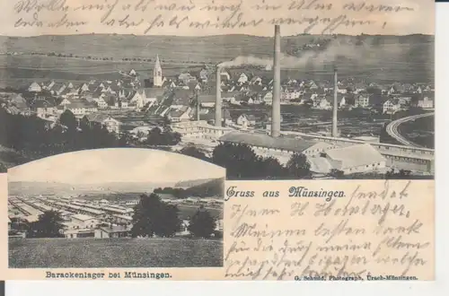 Münsingen - Stadtpanorama und Barackenlager gl1903 225.697