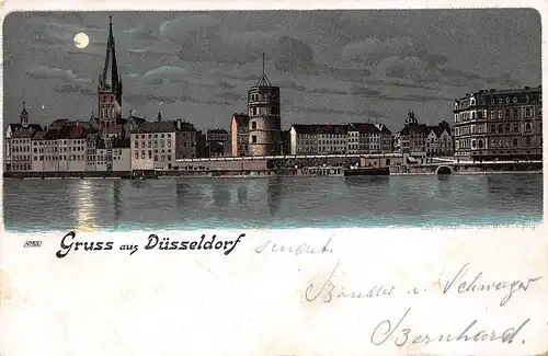 Düsseldorf Uferansicht bei Mondschein gl1901 165.525