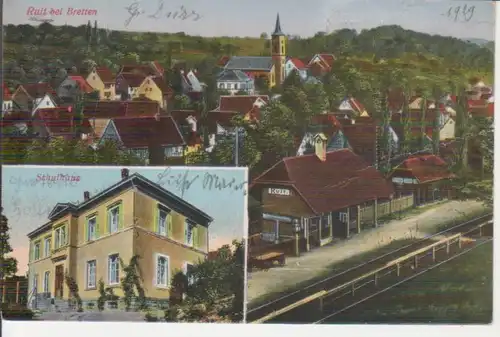 Ruit (Bretten) Panorama und Schulhaus gl1929 225.815