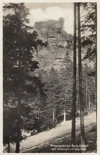Riesengebirge - Burgruine Kynast vom Höllengrund gesehen ngl E1682