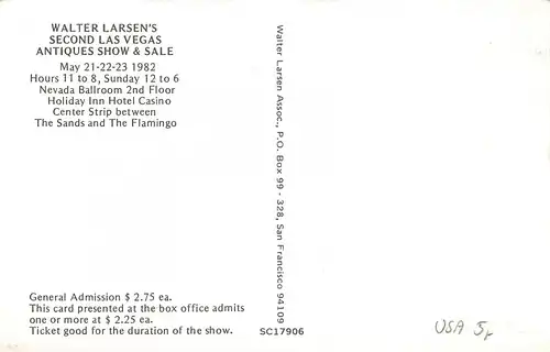 USA NV Walter Larson's 2. Las Vegas Show 1982 Eintrittskarte ngl 163.958