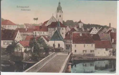 Schwandorf - Stadtansicht mit Naabbrücke gl1917 227.945