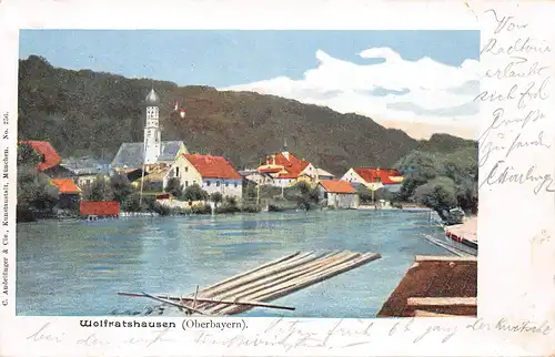 Wolfratshausen - Partie mit Kirche und Flussufer gl1899 166.162