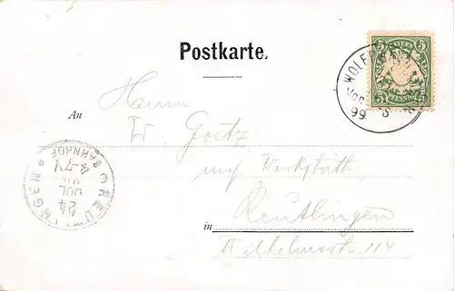 Wolfratshausen - Partie mit Kirche und Flussufer gl1899 166.162