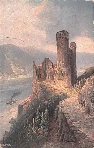 Bingen - Ruine Ehrenfels mit Dampfer Nach Gemälde ngl 162.162