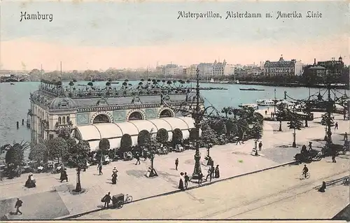 Hamburg Alsterpavillon, Alsterdamm mit Amerika Linie ngl 161.853