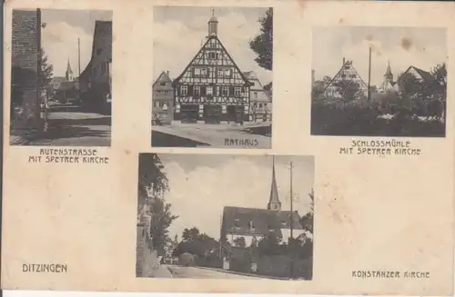 Ditzingen Autenstraße Rathaus Schlossmühle Konstanzer Kirche gl1930 226.302