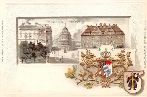 München - Karlsplatz und Wappen, Prägekarte ngl 166.340