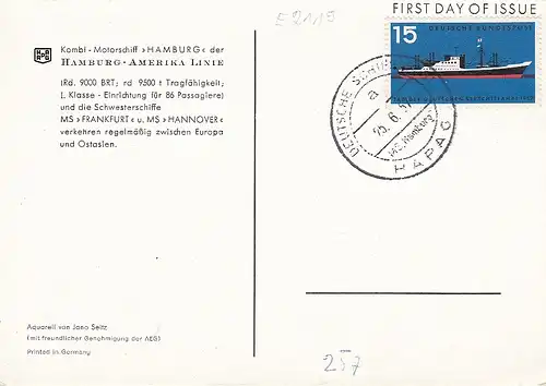 Kombi-Motorschiff "Hamburg" - Doppelkarte gl1957 E2115
