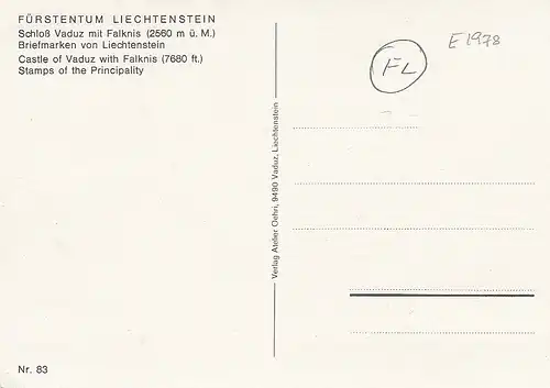 Liechtenstein Schloß Vaduz mit Falknis und Briefmarken ngl E1978