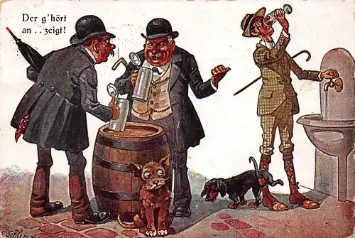 München Scherzkarte Der g'hört an..zeigt! Biertrinker vs Wassertrinker gl1936 161.483