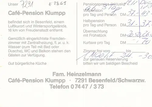 Besenfeld im Schwarzwald, Café-Pension Klumpp ngl E2869