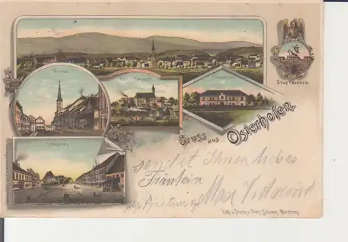 Osterhofen LITHO Vorstadt Stadtplatz Kloster Krankenhaus Wappen gl1901 228.064