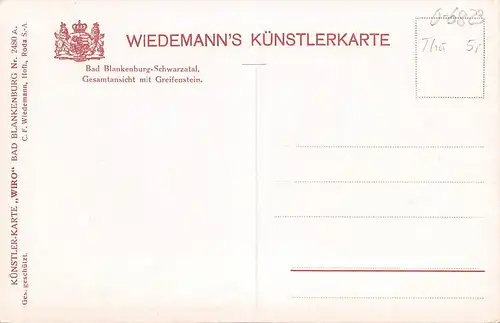 Bad Blankenburg Gesamtansicht mit Greifenstein Künstlerkarte ngl 162.559