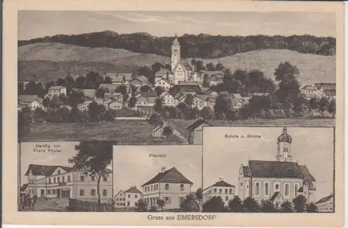Emersdorf - Handlung Pfister, Pfarrhof, Schule und Kirche feldpgl1918 228.094