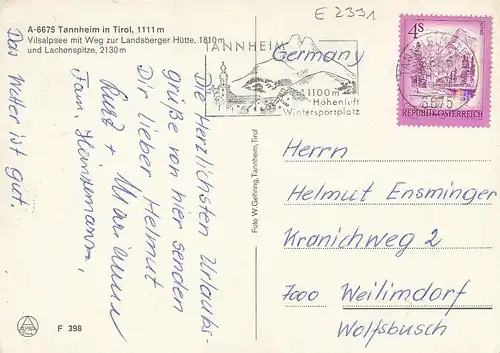 Tannheim in Tirol geg.Lachenspitze glum 1970? E2331