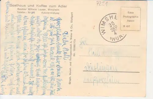 Wimsheim bei Leonberg Gasthaus und Kaffee zum Adler gl1947 226.319