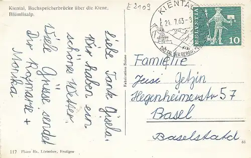 Kiental, Bachspeicherbrücke über die Kiene, Blümlisalp gl1963 E2109