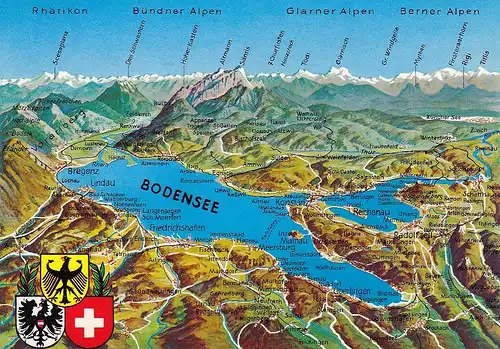 Bodensee-Panorama mit Angrenzer-Wappen ngl E2927
