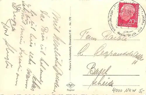 Düsseldorf Rheinbrücke mit Altstadt-Ufer gl1954 163.618