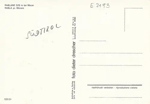 Rabland bei Meran, Seilbahn ngl E2193