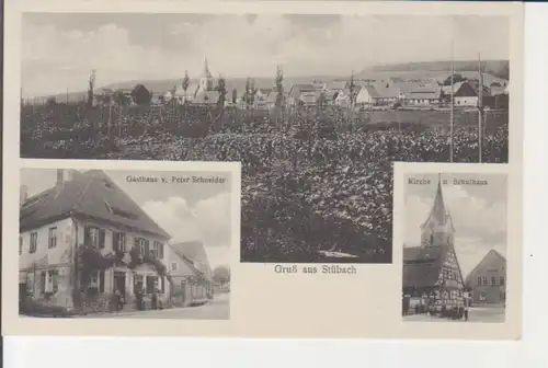 Stübach - Gasthaus, Panorama, Kirche und Schulhaus ngl 228.269