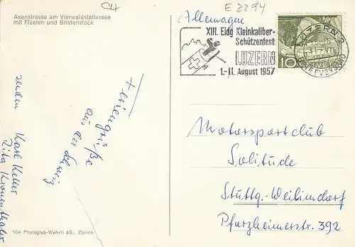 Axenstraße mit Vierwaldstättersee mit Flüelen und Bristenstock gl1957 E2294