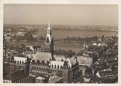 Hamburg, Rathaus und Alsterbecken aus der Vogelschau gl1938 E2395
