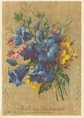 Geburtstag-Wünsche mit Enzian-Gebinde ngl E2442