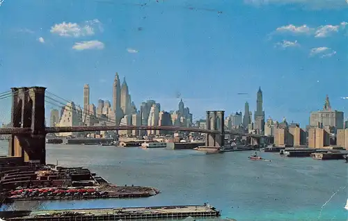 New York City Lower Manhattan Skyline showing Brooklyn Bridge gl1962 163.926