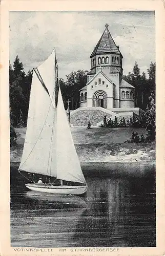 Starnberger See Blick auf Votivkapelle mit Segelboot gl19? 162.611